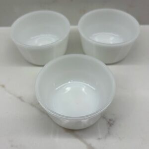 3 Vintage Glasbake Custard Flan Cups Ramekins White Milk Glass Desserts Dips